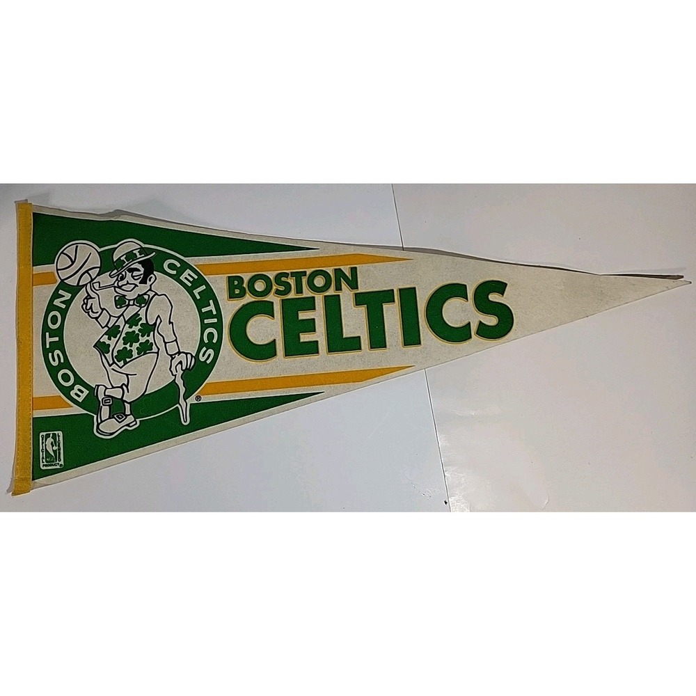 Vtg Souvenir Boston Celtics Flag Felt  Pennant NBA Shamrock Green White Yellow